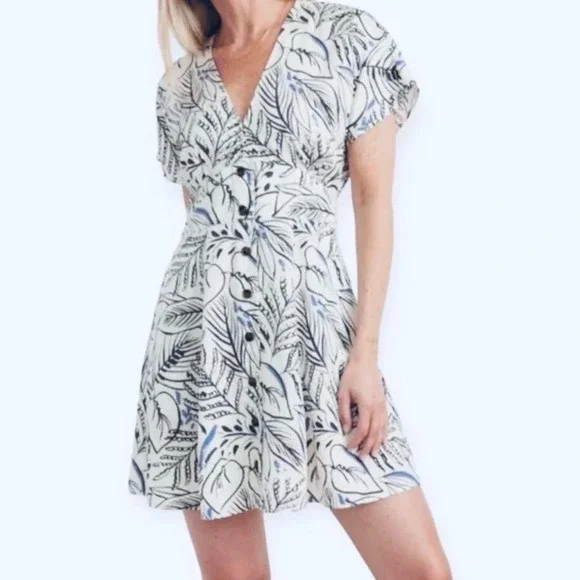 Marine Layer Marine Layer Camila Mini Dress white & blue Foliage size small - Picture 2 of 11